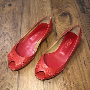 Valentino Garavani Red Leather Open-Toe Flats